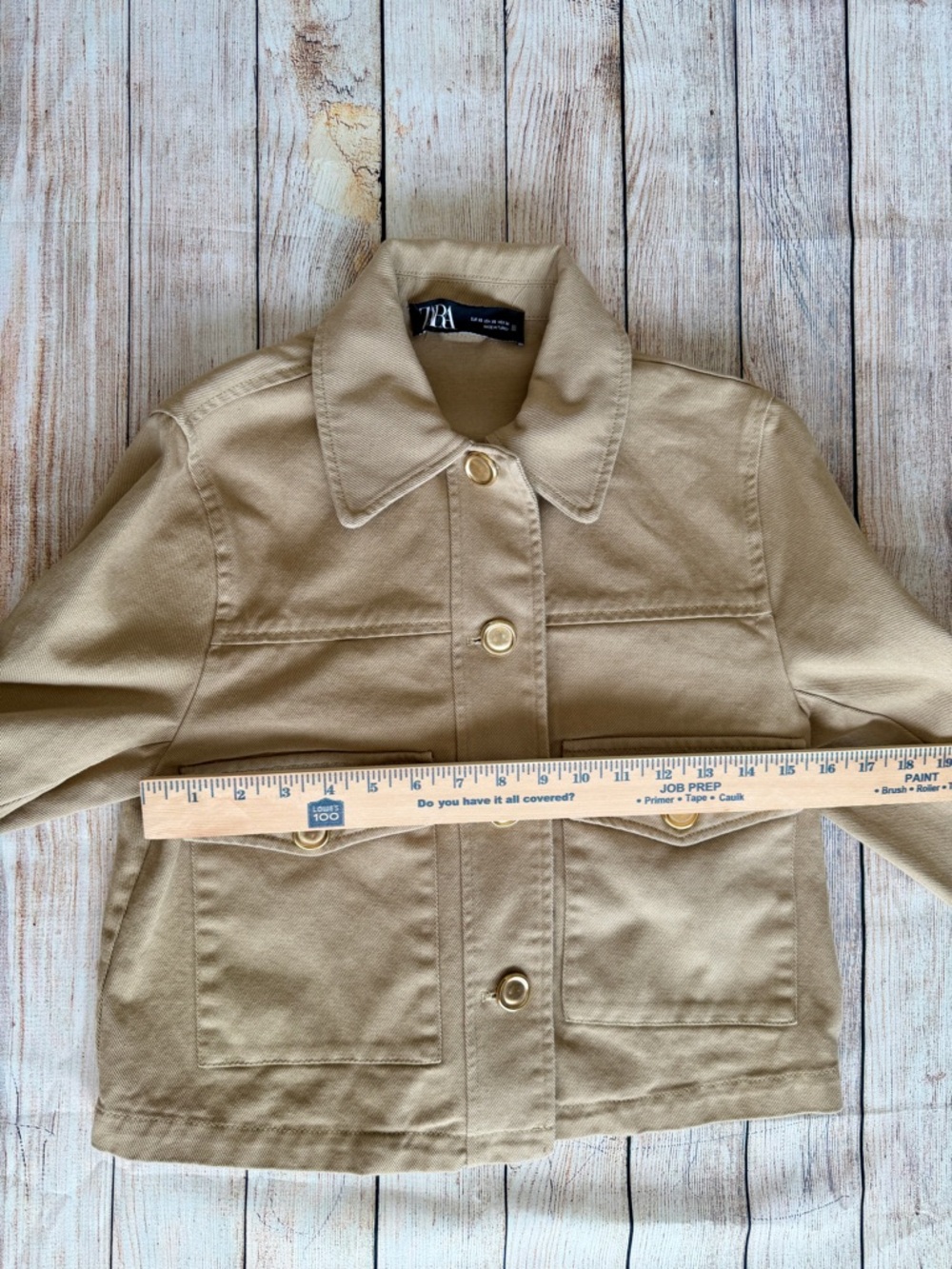 Zara Khaki Tan Cropped Utility Jacket Gold Buttons Women’s S - Picture 11 of 14